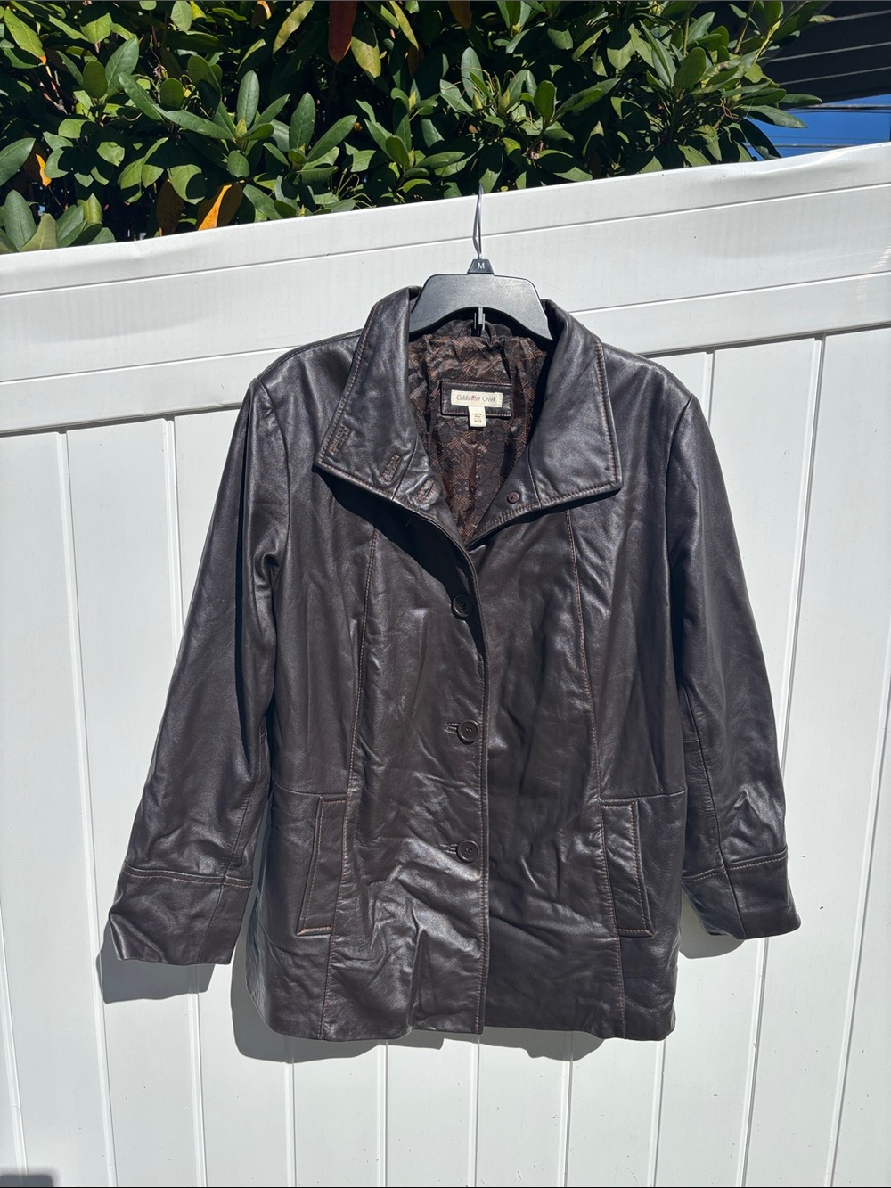 Coldwater Creek Women's Chocolate Brown Leather Button Jacket
